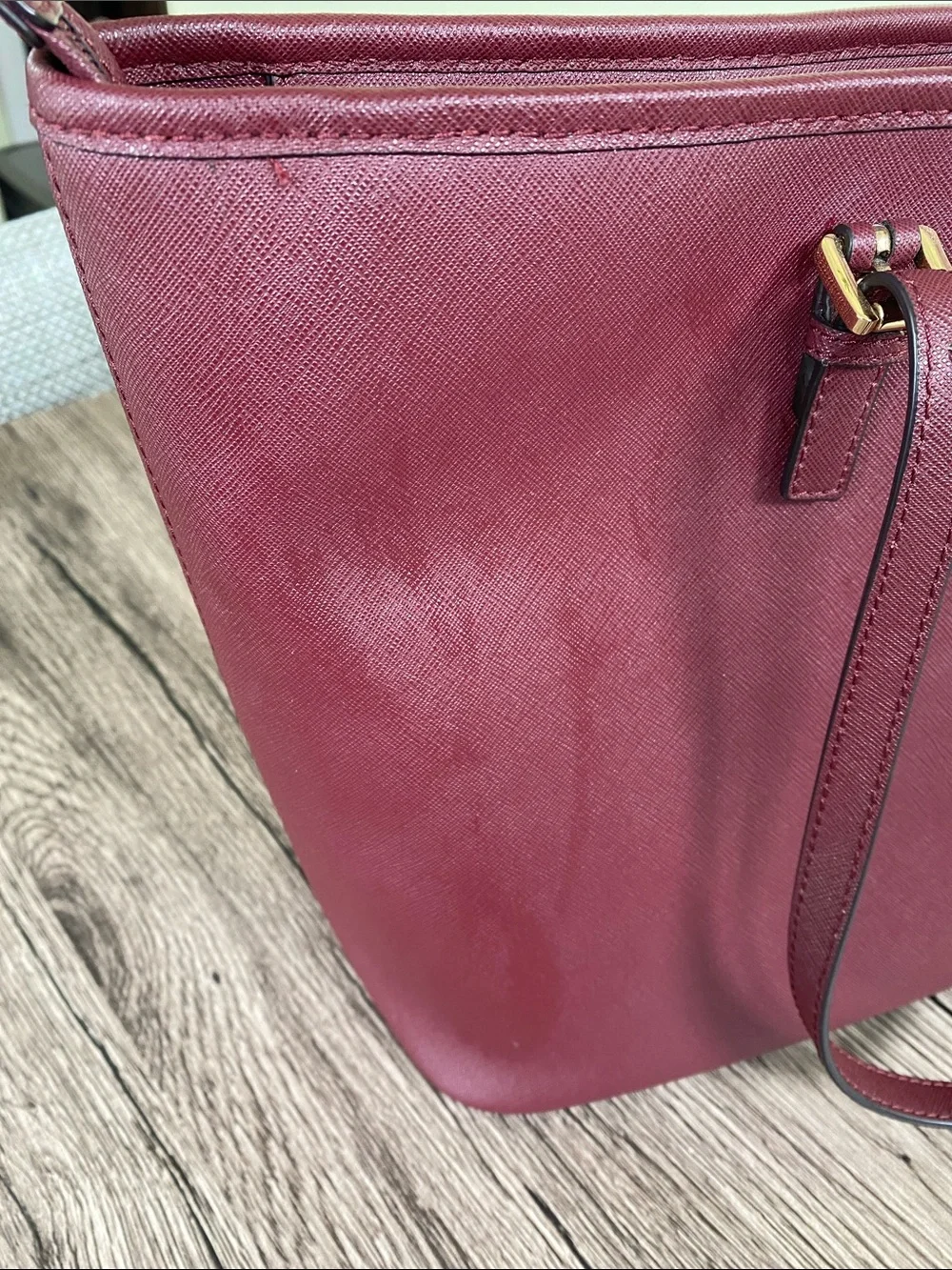 Michael Kors Burgandy Plum Zip Top Tote with Gold Hardware